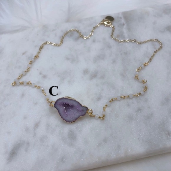 Chalcedony Gold Chain Petite Druzy Geode Necklace - Picture 6 of 6